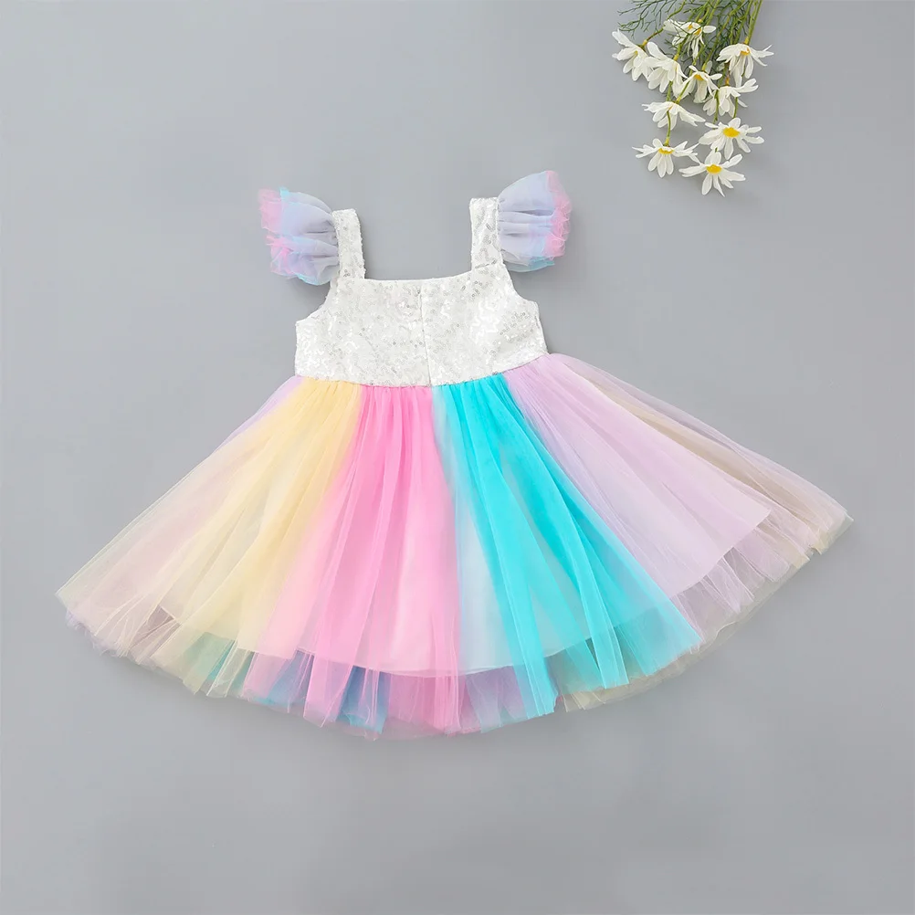 

Girls Rainbow Color Tutu Dress Party Skirt Birthday Performance Costume Sleeveless Outfit Accessory Size 110cm