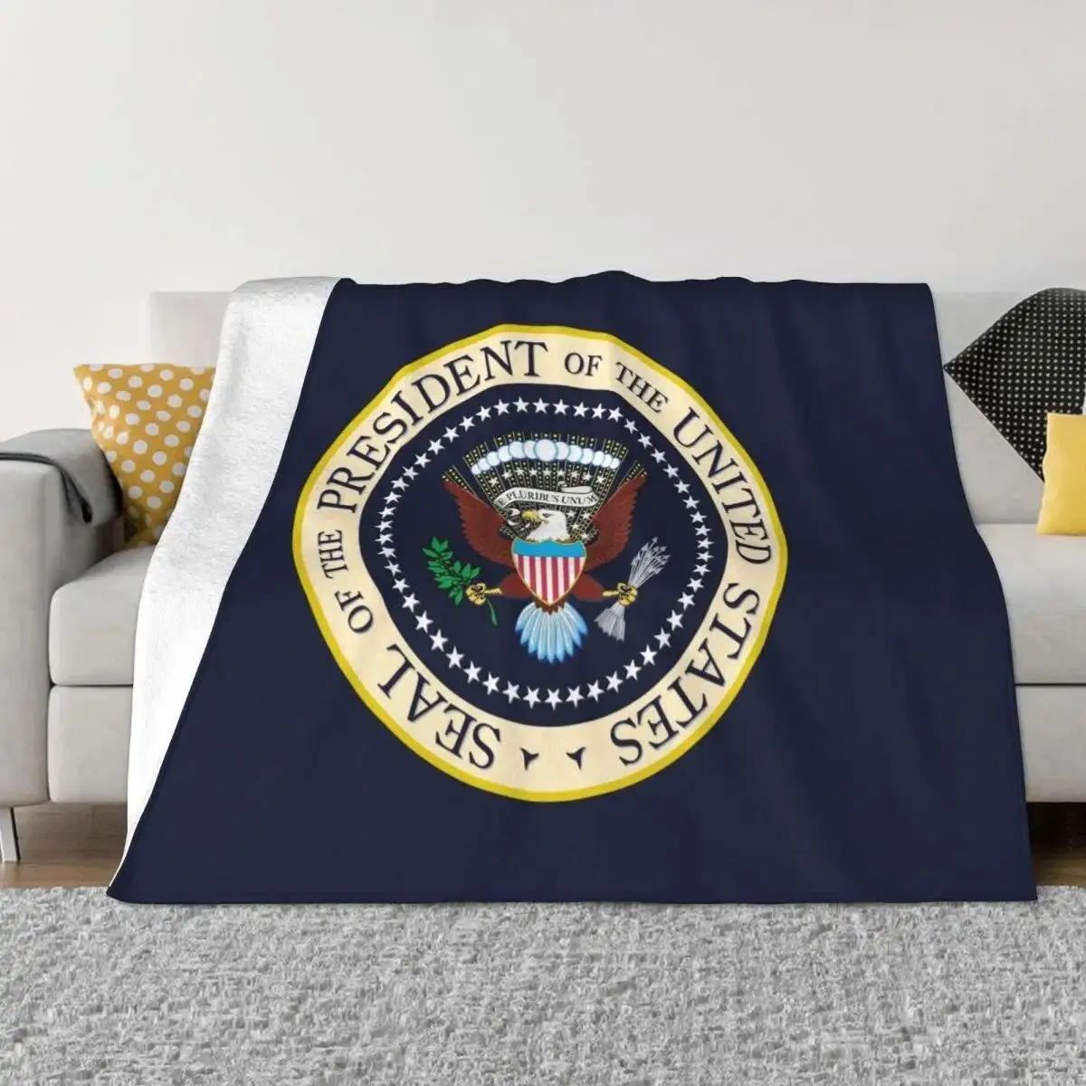 US Presidential Seal Flannel Throw Blanket, Patriotic Election Souvenir Bedding, Cozy Airplane Travel Present