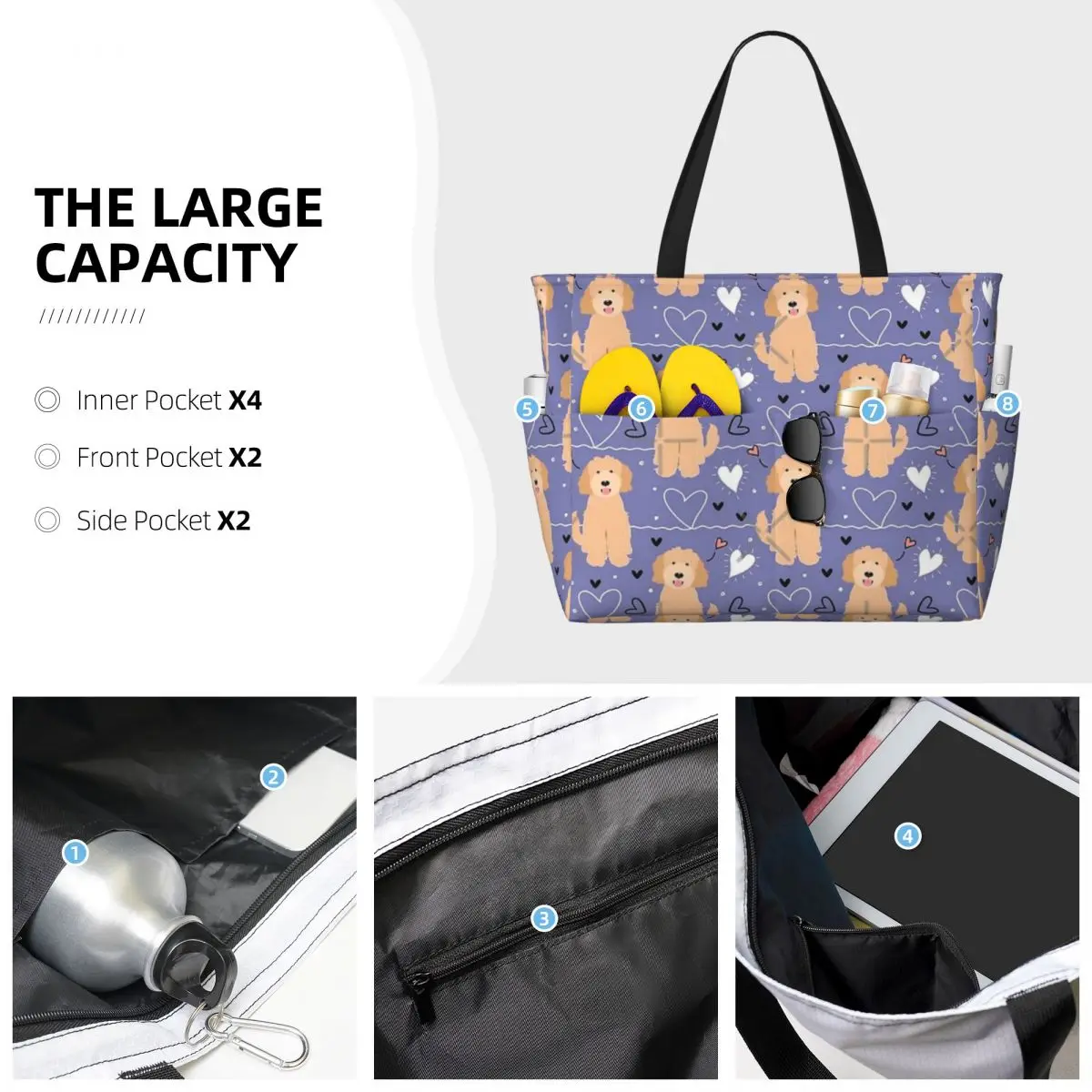 LOVE Apricot Blonde Goldendoodle Dog Beach Travel Bag, Tote Bag Customizable Shopping Gifts Shoulder Bag Multi-Style Pattern