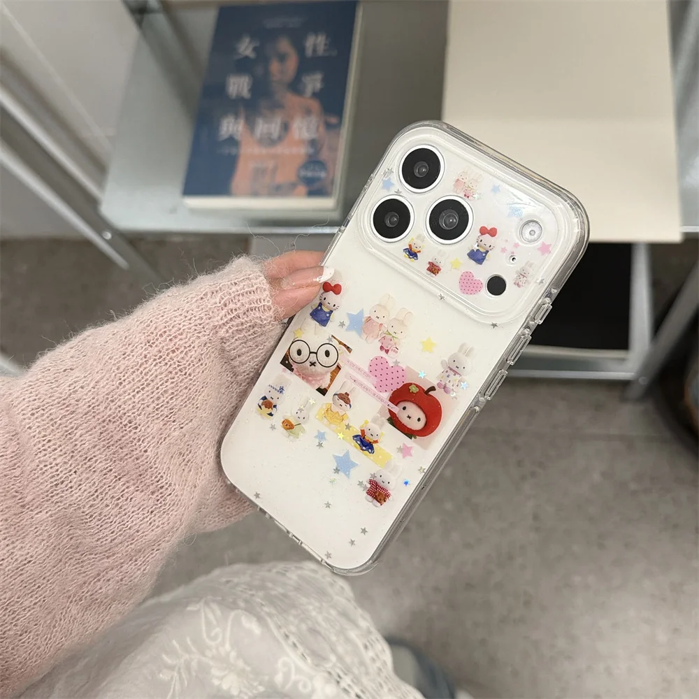 Cute Star Funny Miffy Rabbit Kawaii Phone Case or iPhone 17 Pro 15 Pro Max 16 Pro Max Cover Silicone Shockproof Cases with Chain