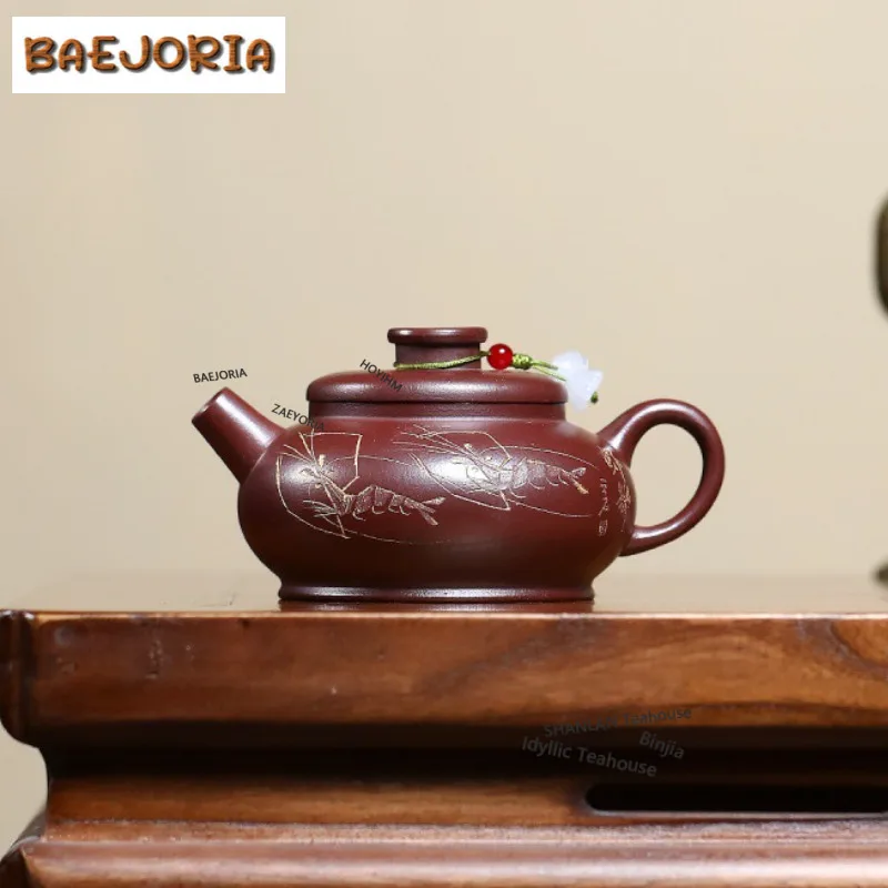 

170ml Ancient Yixing Purple Clay Teapots Handmade Shrimp Fun Pot Raw Ore Stone Red Mud Kettle With Strainer Zisha Tea Set Cha