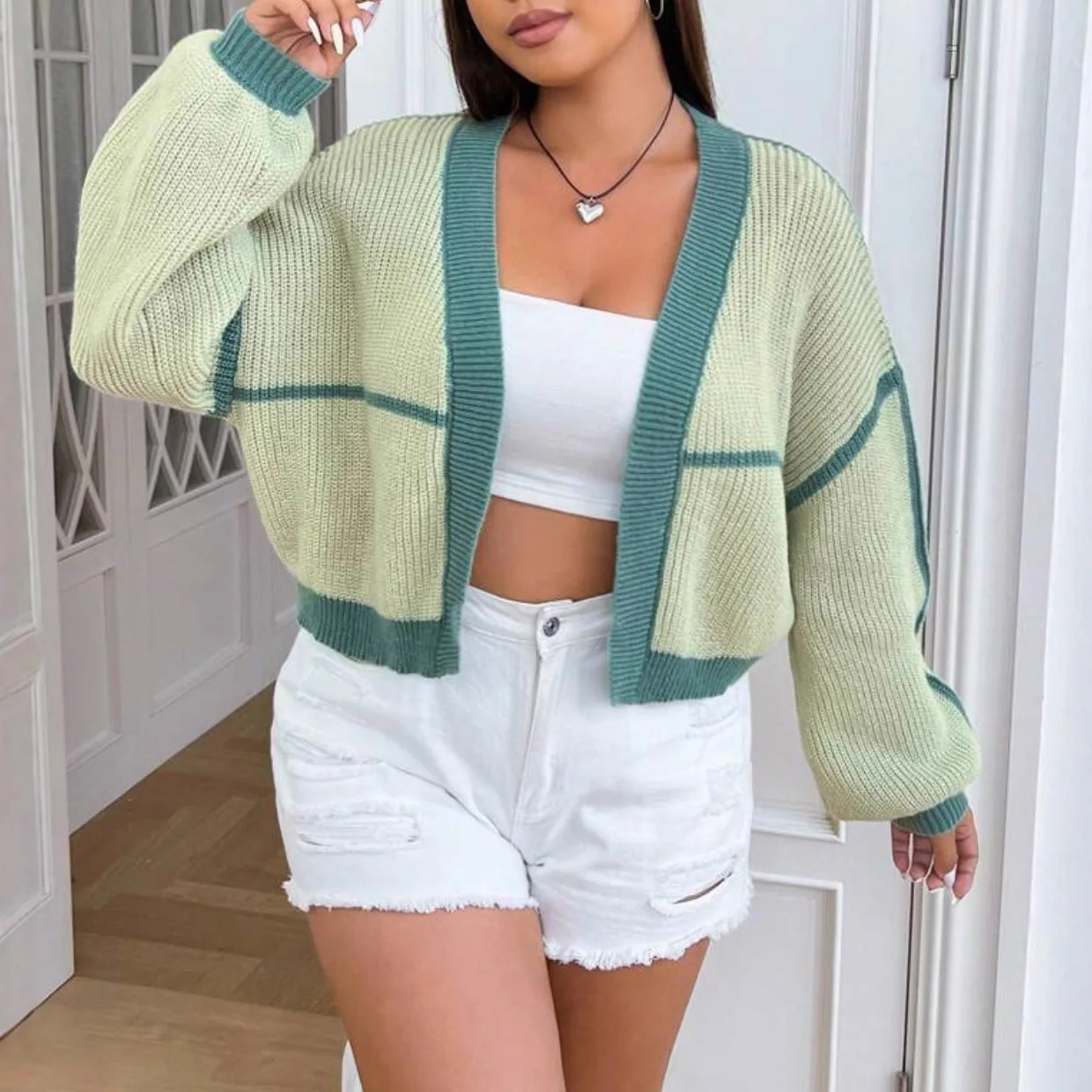 

Элегантный женский трикотаж с v-образным вырезом, свободный однотонный свитер с длинными рукавами, универсальный вязаный топ для повседневной одежды и деловой одежды