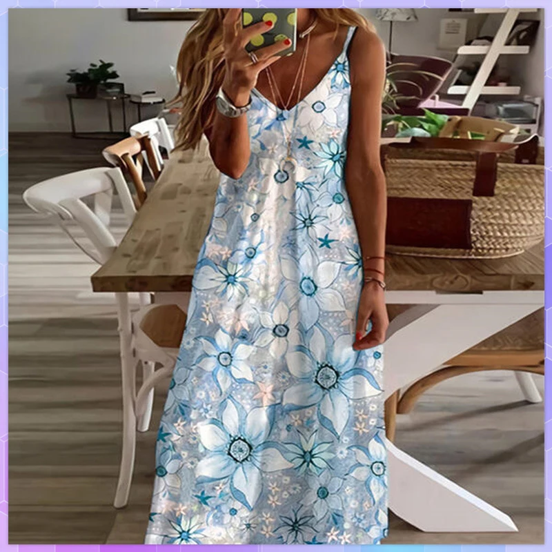 

Elegant Tie Dye Long Dresses For Women Sexy Spaghetti Strap V Neck Summer Beach Maxi Dress Party Tunic Plus Size Vestidos Платье