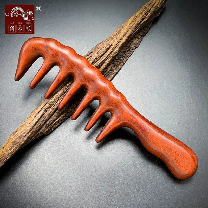 Jiaomu Jiao red rosewood comb with large teeth and handle for massage and hair styling