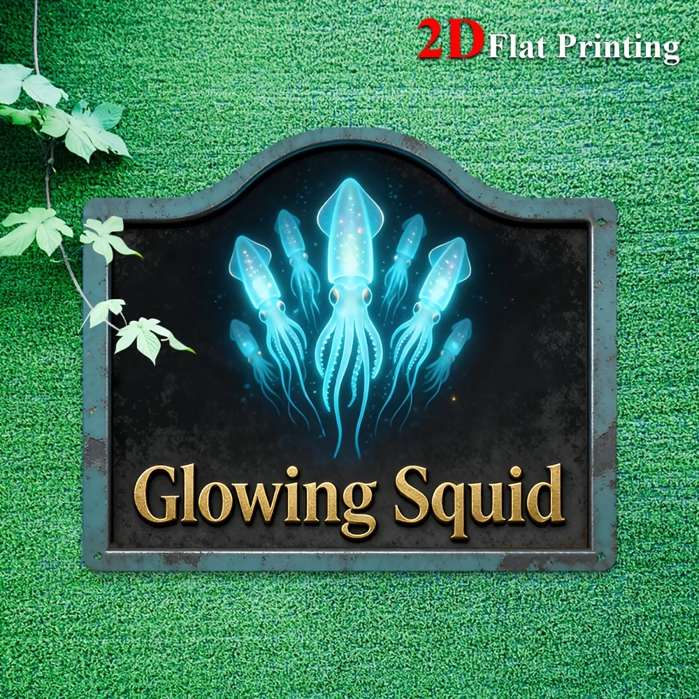 1pc 2D Flat Sign Artwork Showcasing A Luminous Squid Design, Ideal For Home Decoration, Bar Backgrounds, Or Aquarium