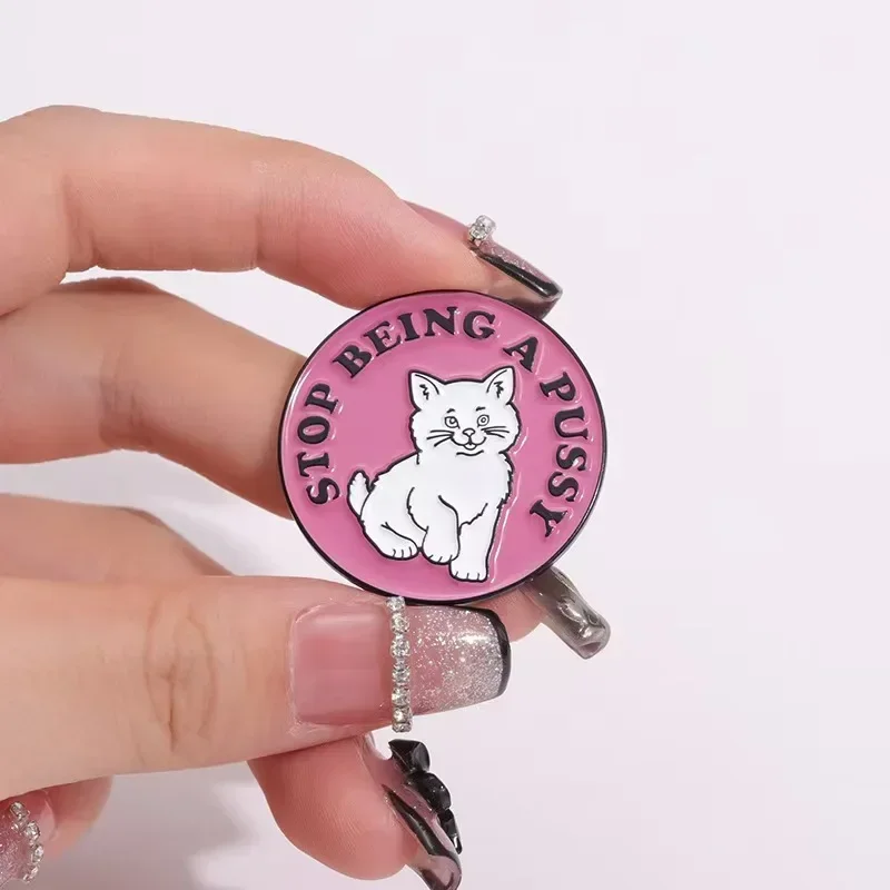 Cute Cat Enamel Pins Stop Being A Kitten Humorous Quotes Metal Brooch Backpack Clothing Lapel Badge Jewelry Gift for Friends