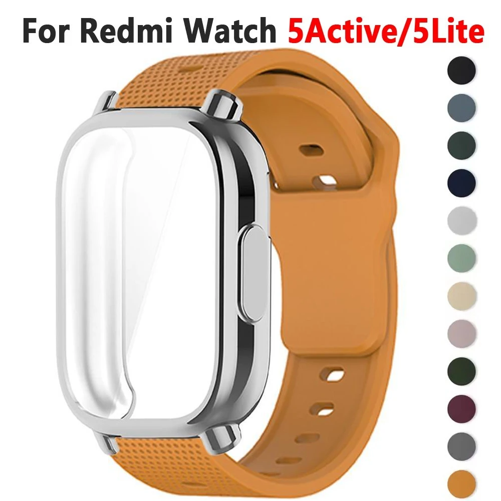 Schutzhülle + Silikonarmband für Xiaomi Redmi Watch 5 active/5 Lite, vollständige Bildschirmabdeckung, weiche TPU-Hülle und atmungsaktives Sportarmband