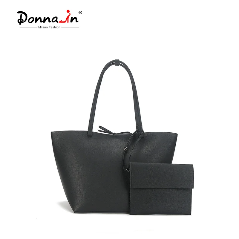 

Donna-in Top Layer Cowhide Tote Bag Genuine Leather Large Capacity Shoulder Bucket Bag Full Grained for Casual Commute