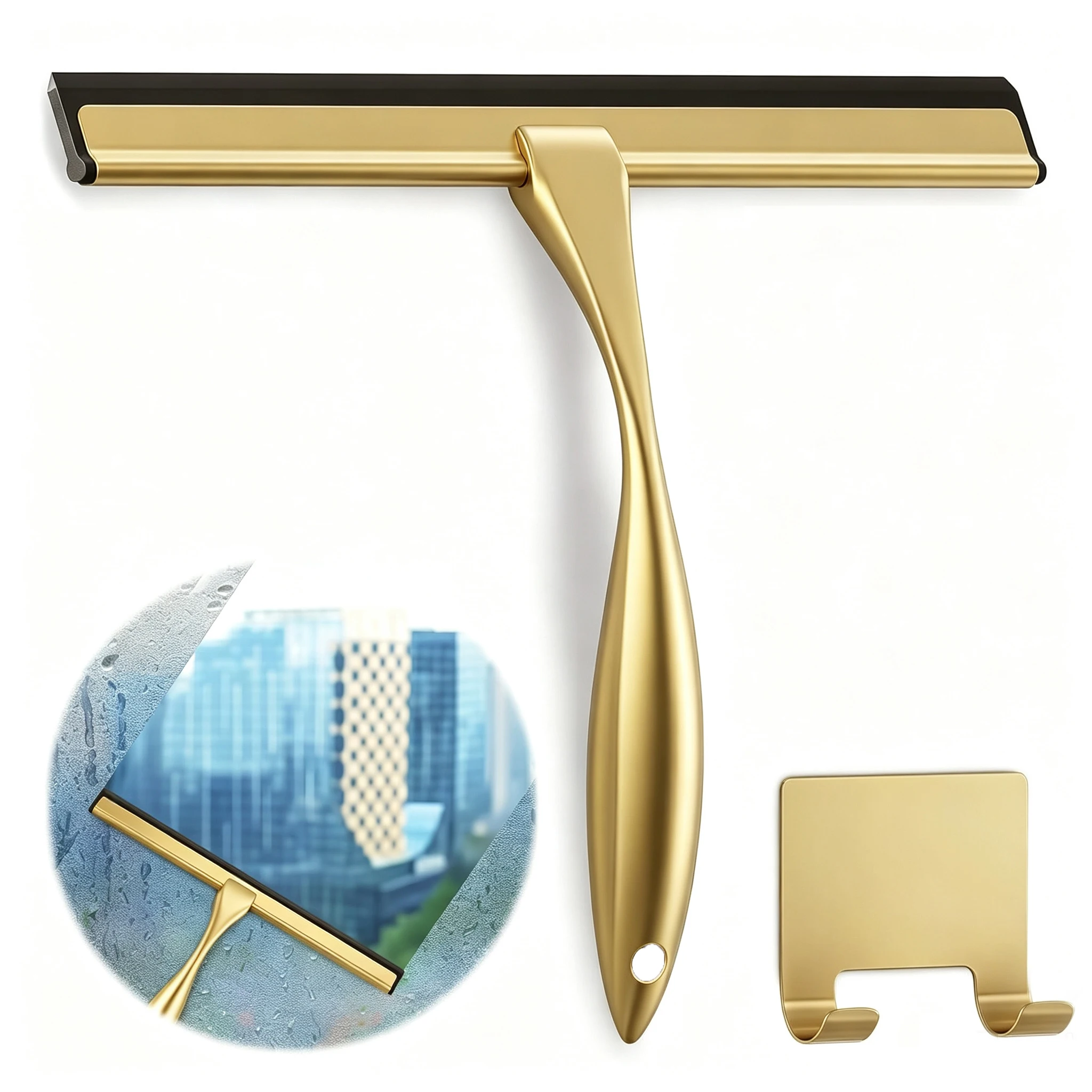 Stainless Steel Shower Squeegee Glass Silicone 10/12/14 Inch Gold Shower Door Squeegee with Adhesive Hook Hanger Mirror Tile