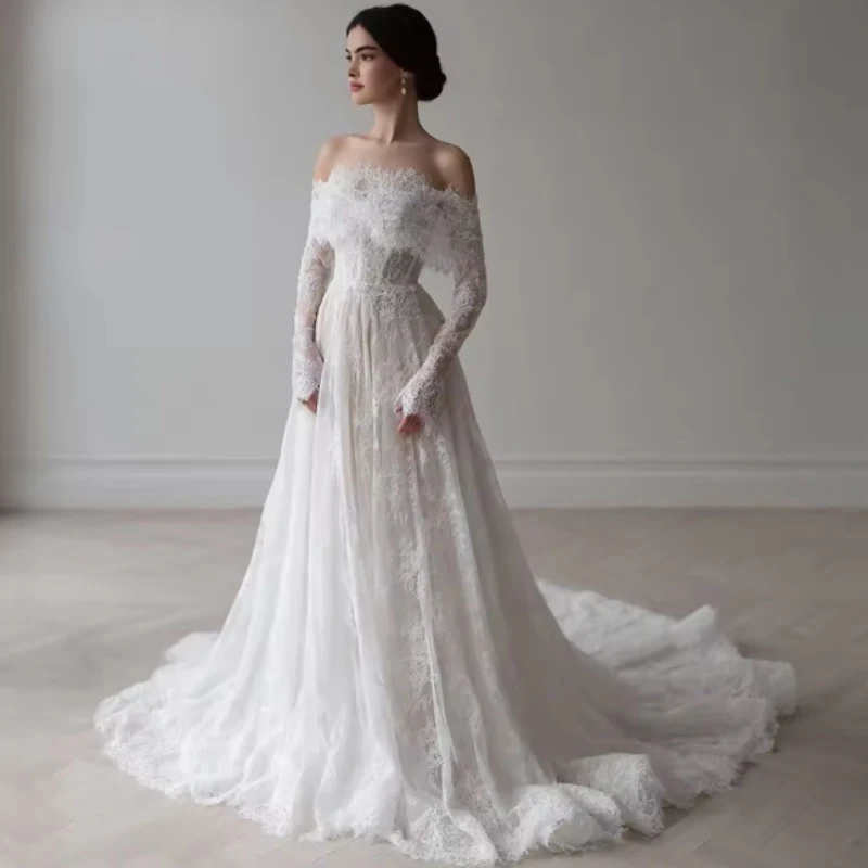 

Exquisite Wedding Dresses Long Sleeves O-Neck Mermaid Saudi Arabian Bridal Gown Customizedفساتين حفلات الزفاف