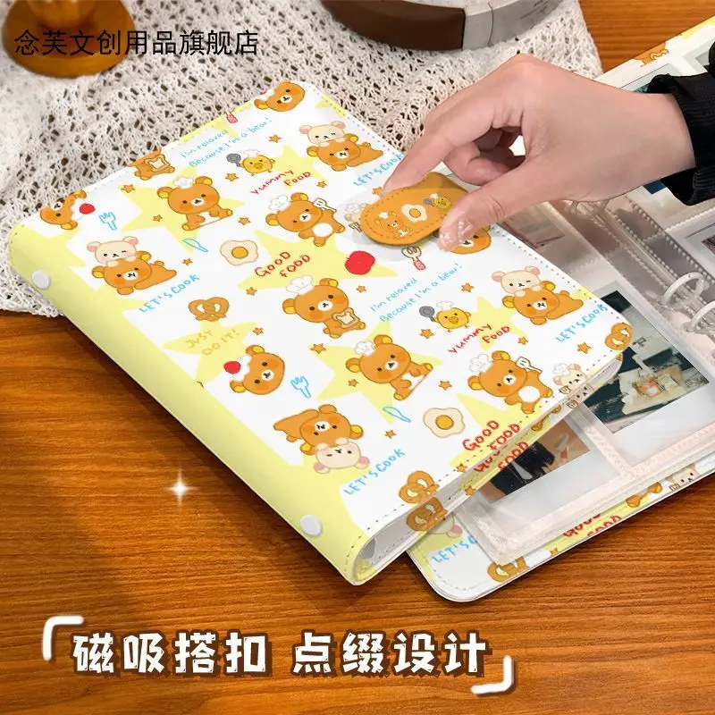 

Rilakkumas Cute Cartoon A5 Photo Album PU Leather Insert Page Storage Book Idol Photocards Small Cards Collection for Student