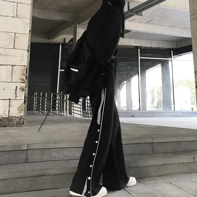

2025 New Spring Summer Women Pants Hip Hop Fashion Casual Straight Streetwear Loose Oversize Female Trousers Long Split Pants
