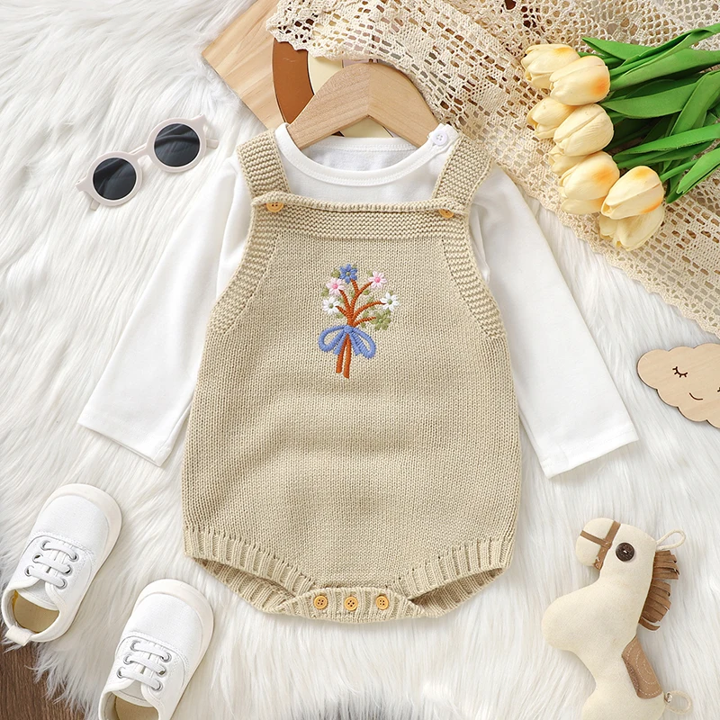 Fashion Floral Embroideried Baby Boys Girls Bodysuits Clothing Newborn Infant Unisex Onesie One Pieces Toddler Jumpsuits Outfits