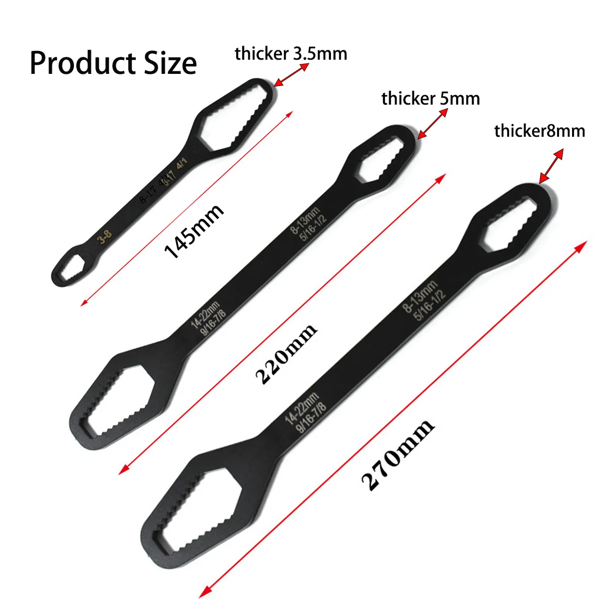 Universal 8-22mm Torx Wrench Self-tightening Adjustable Glasses Wrench Board Double-head Torx Spanner Hand Tools for Factory