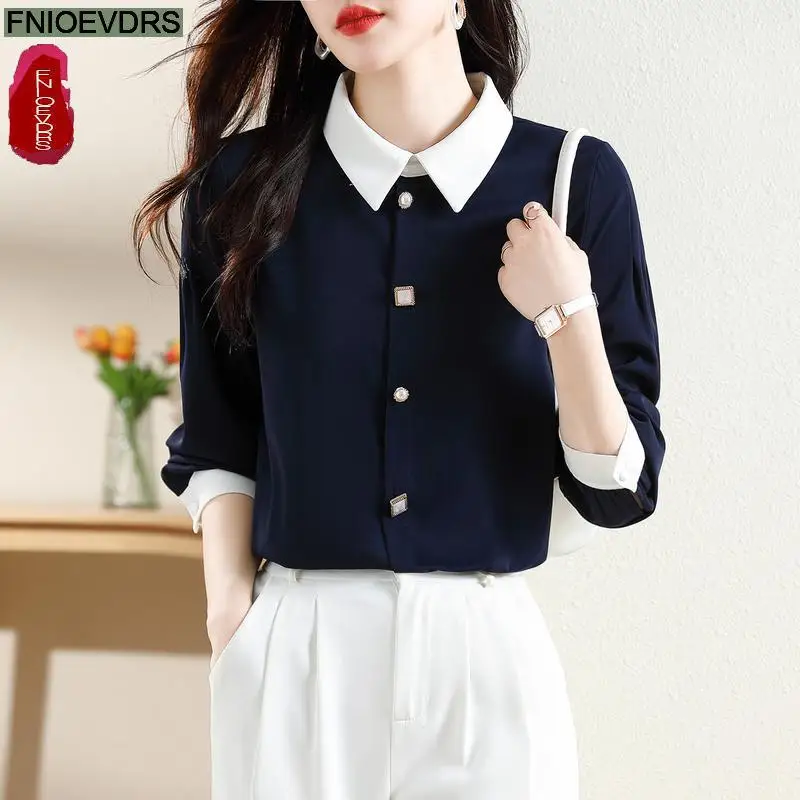 S-2XL Office Lady Shirts 2023 Fall Autumn Basic Wear Work Women French Design Solid Long Sleeve Button Shirt Cute Tops Blouses