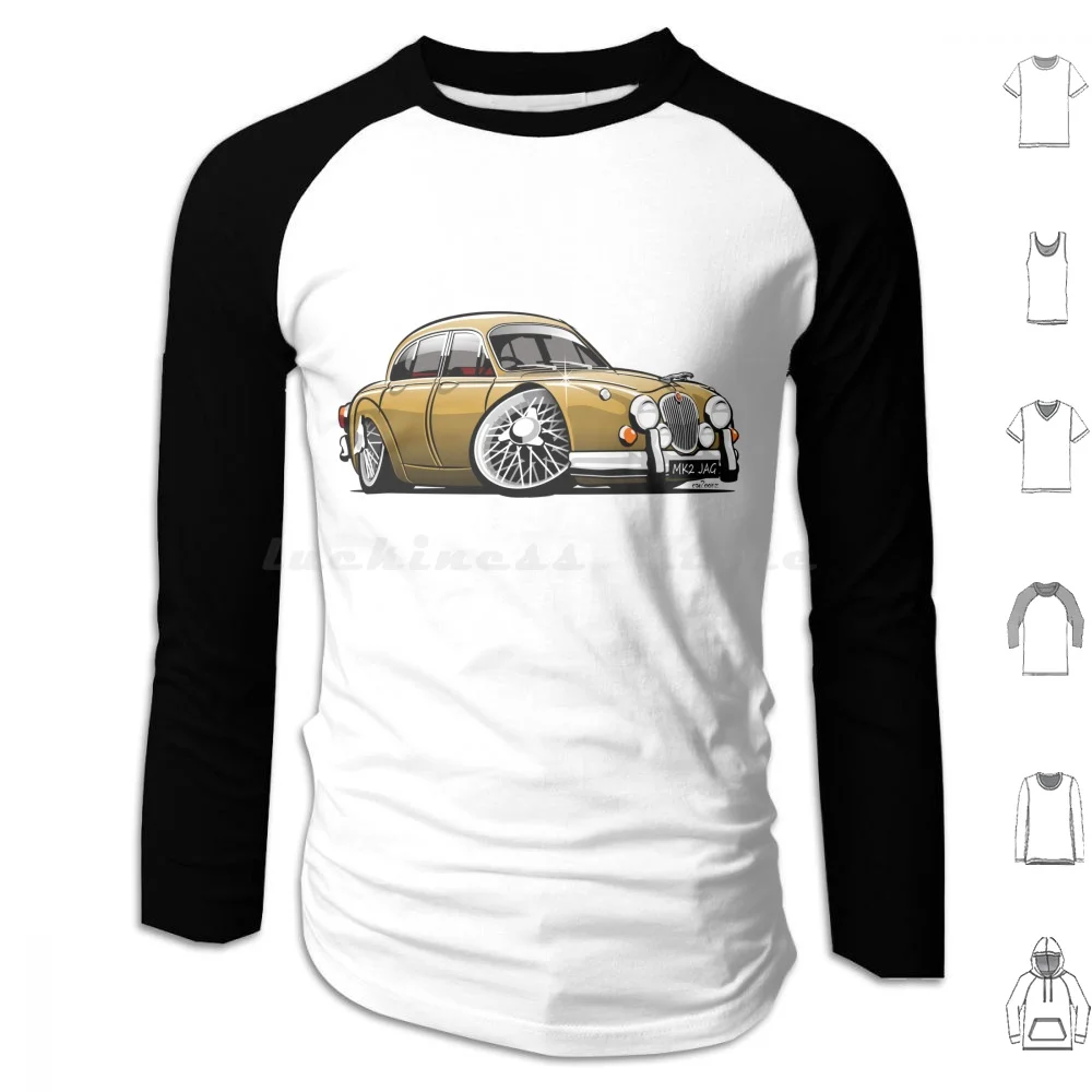 Mark 2 Jag Caricature Gold Hoodie cotton Long Sleeve Mark 2 2 Mark Ii Jag Mark Two British Saloon Sportscar Icon Sixties