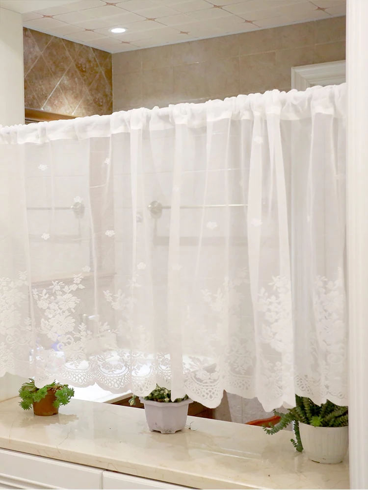 White Lace Floral Embroidered Semi Sheer Curtain 1 Pcs