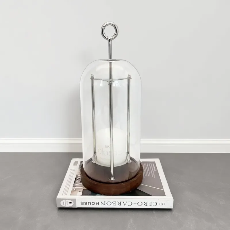Modern Walnut Glass Candle Holder with Stainless Steel Bottle Opener Decorative Ornament for Living Room Dining Table Office