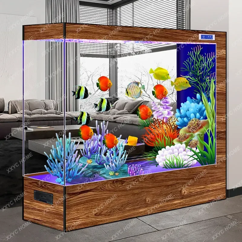 HH New Fish Tank Ultra-white Glass 2026 Medium And Large One-button Drainage Screen Partition Aquarium Living Room