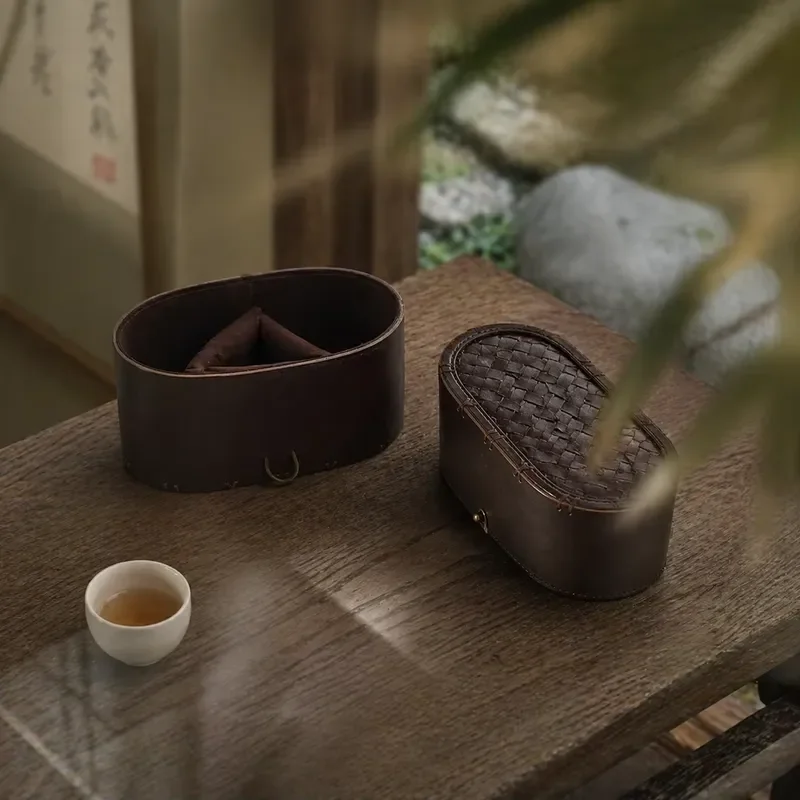 【CHIMU HOME】 Textured Bamboo Storage Basket with Lid Natural Woven Round Box for Living Room Bedroom Organization