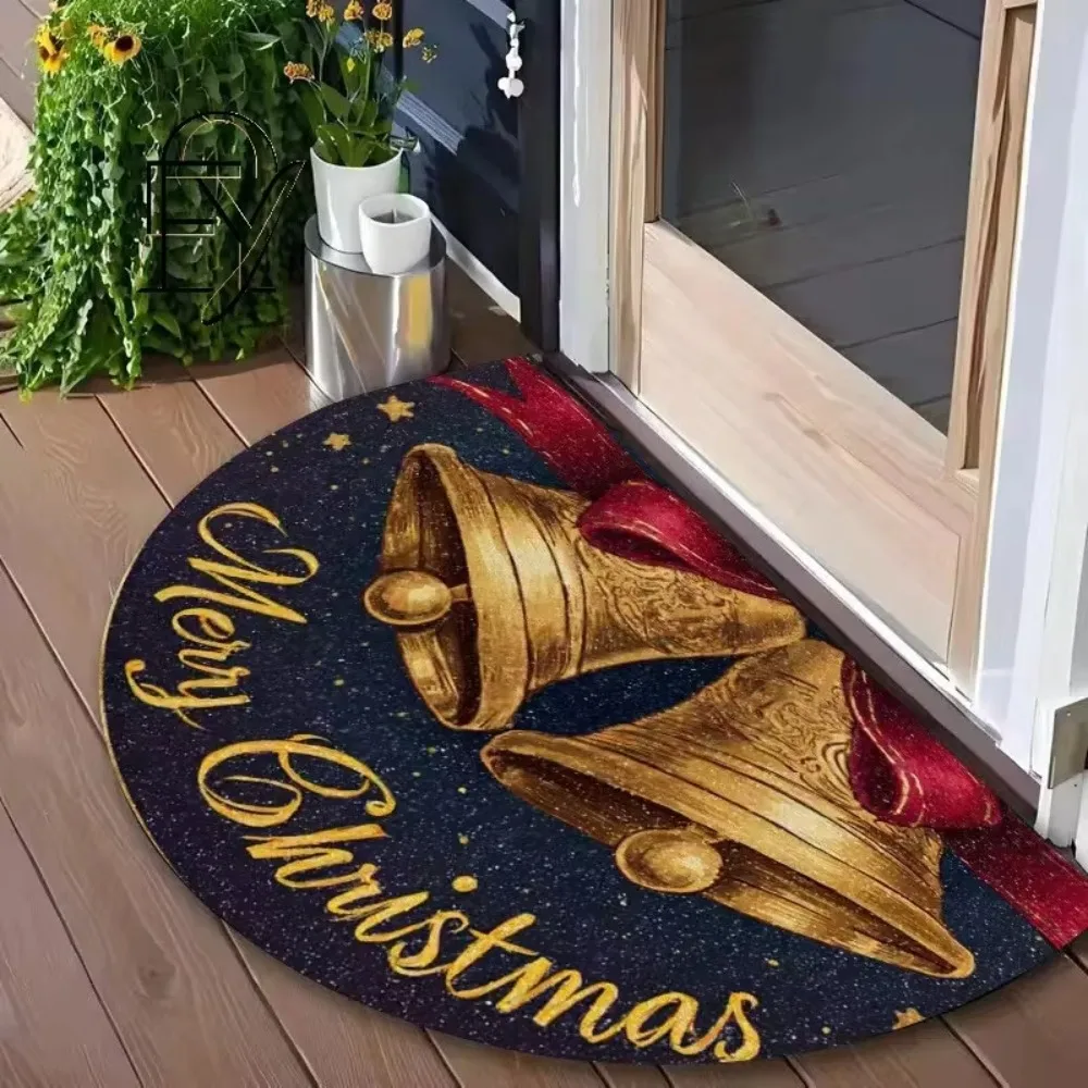 Non Slip Door Mat Pebble Mosaic Concentric Circle Print in Brown Beige Felt Semicircular Rug for Hallway