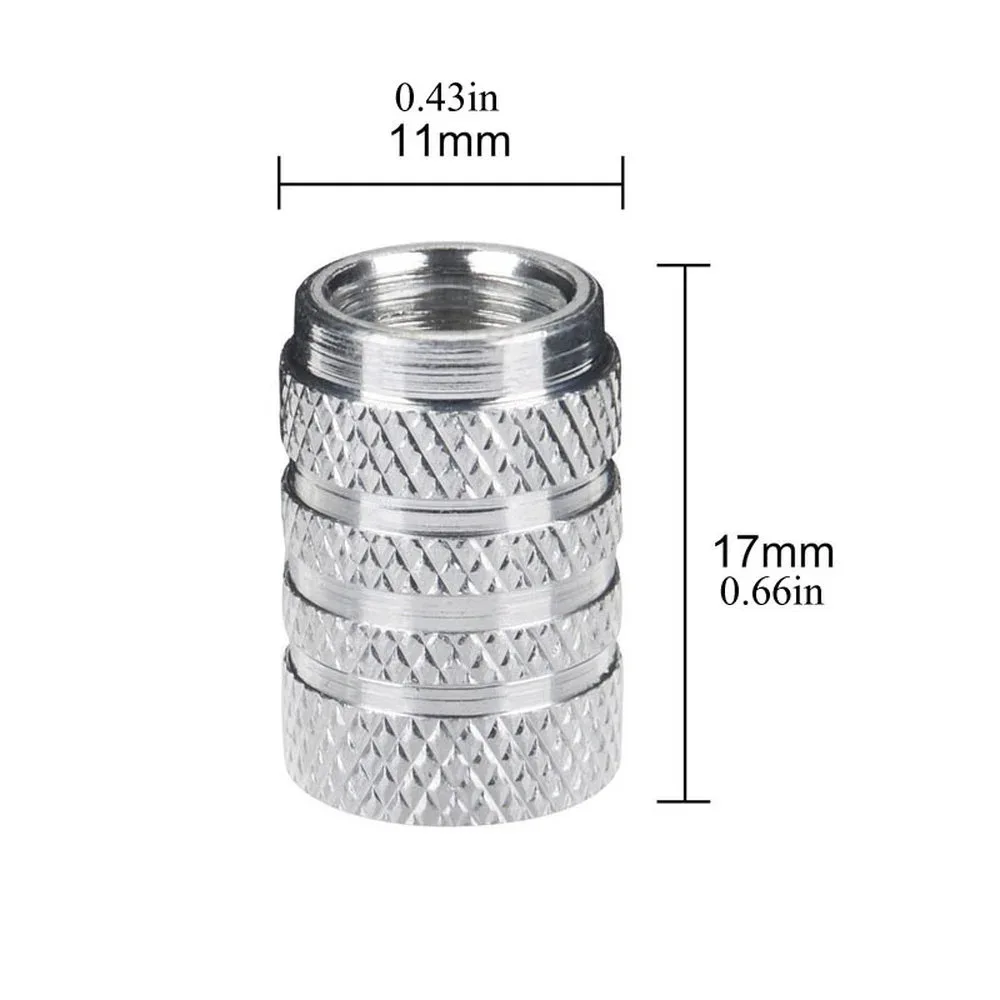 4pcs Knurling Style Tire Valve Cap Aluminum Silver Car Tire Valve Stems Cap Tire Wheel Stem Air Valve Cap Tire Valve Caps