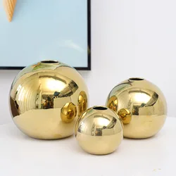 Ceramic Vase Gold-plated Ball Flower Arrangement Desktop Hydroponics Container Living Room Office Bookcase Vase Gold Vase