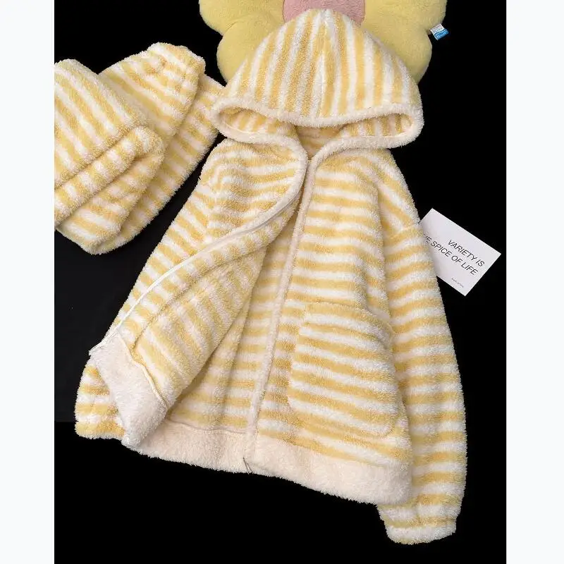 فتاة شريط المرجان بيجامة من الصوف Kawaii الخريف رشاقته الدفء الحلو طويلة الأكمام الفانيلا Homewear دعوى الدوبامين نمط جديد حار #2