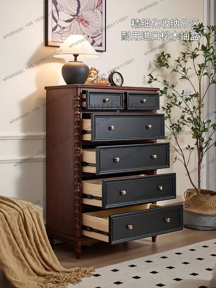 French retro style solid wood bed tail bucket cabinet against the wall side cabinet multi-drawer storage