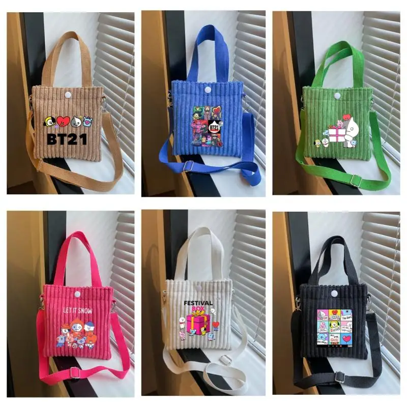 Kawaii Bt21 Corduroy Pluche Crossbody Tas Leuke Cartoon Dames Reizen en Vrije tijd Item Opbergtas Schoudertas Vakantiecadeaus