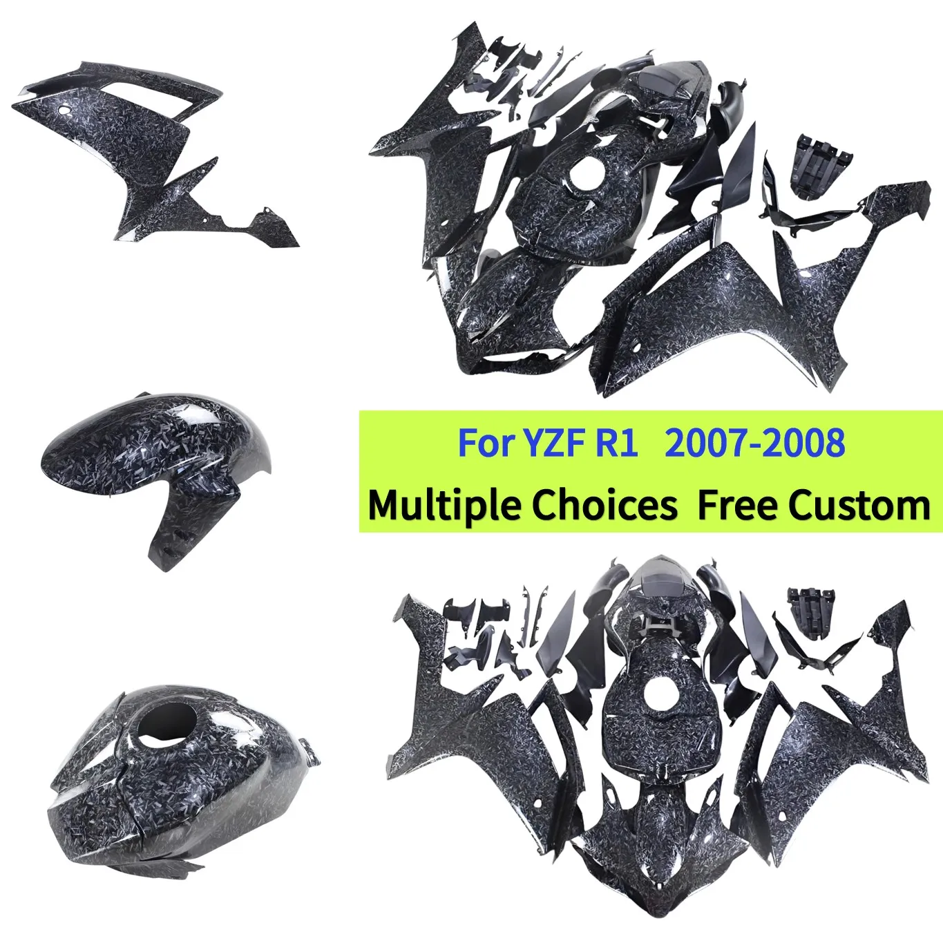 R1 2007 2008 Fairings Kit ABS Bodywork Motorcycle Plastic Set For YAMAHA YZF1000 07 08 YZF-R1 Forged Carbon Fiber Look
