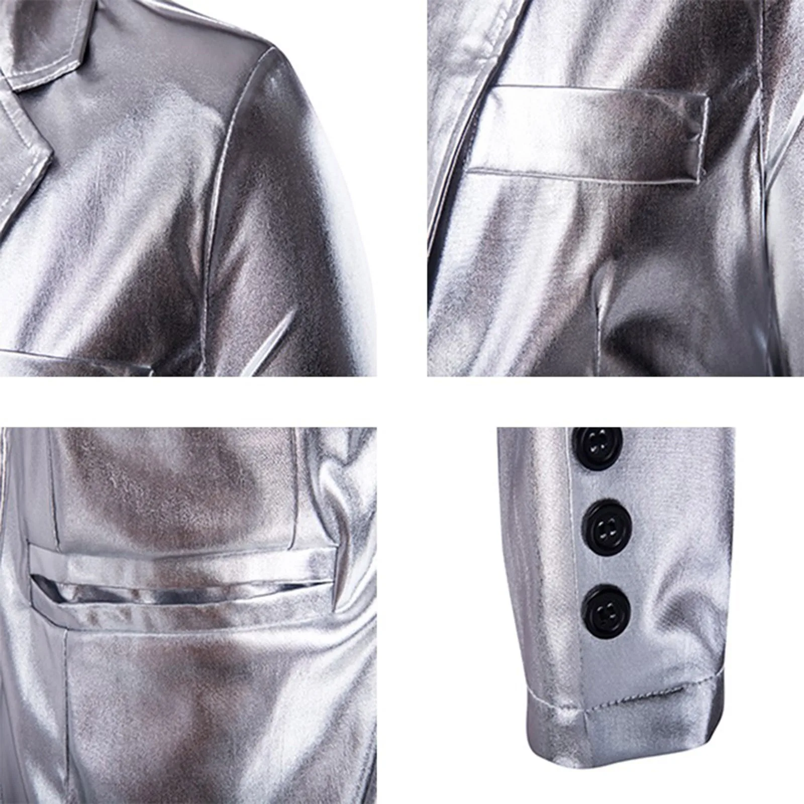 Bronzing Shiny Silver Suits Blazer Men Faux Leather Thin Suit Pants Gold Silver Black Fashion Wedding Party Stage Costumes