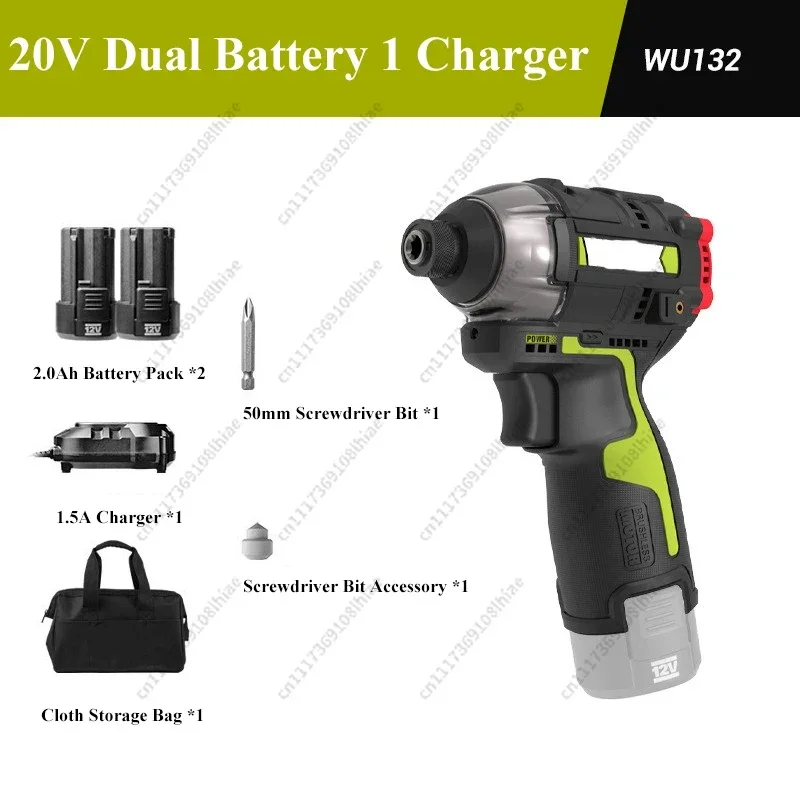 WU132 Electric Impact Driver Cordless Impact Screwdriver 140Nm 12V 3300rpm Brushless Motor Electric Drill Power Tools