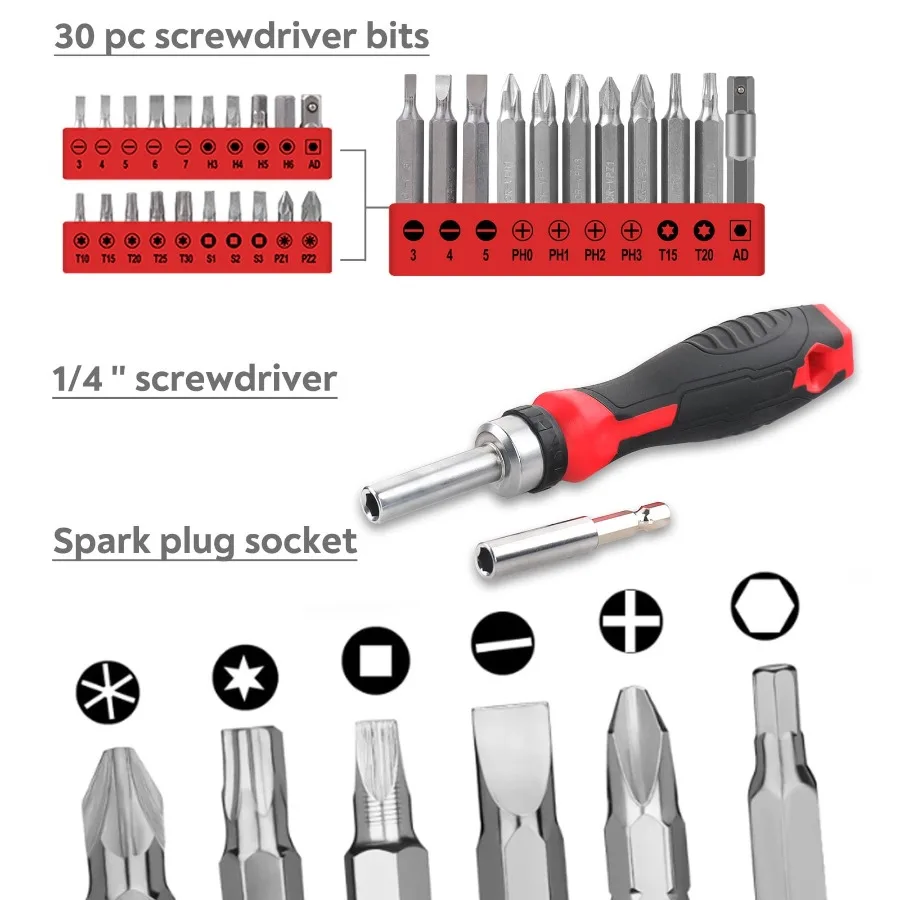 328-Piece Mechanics Tool Set with Case 1 4" and 1 2" Drive Wrenches Professional Tools Kit for Car Repair Red view 6