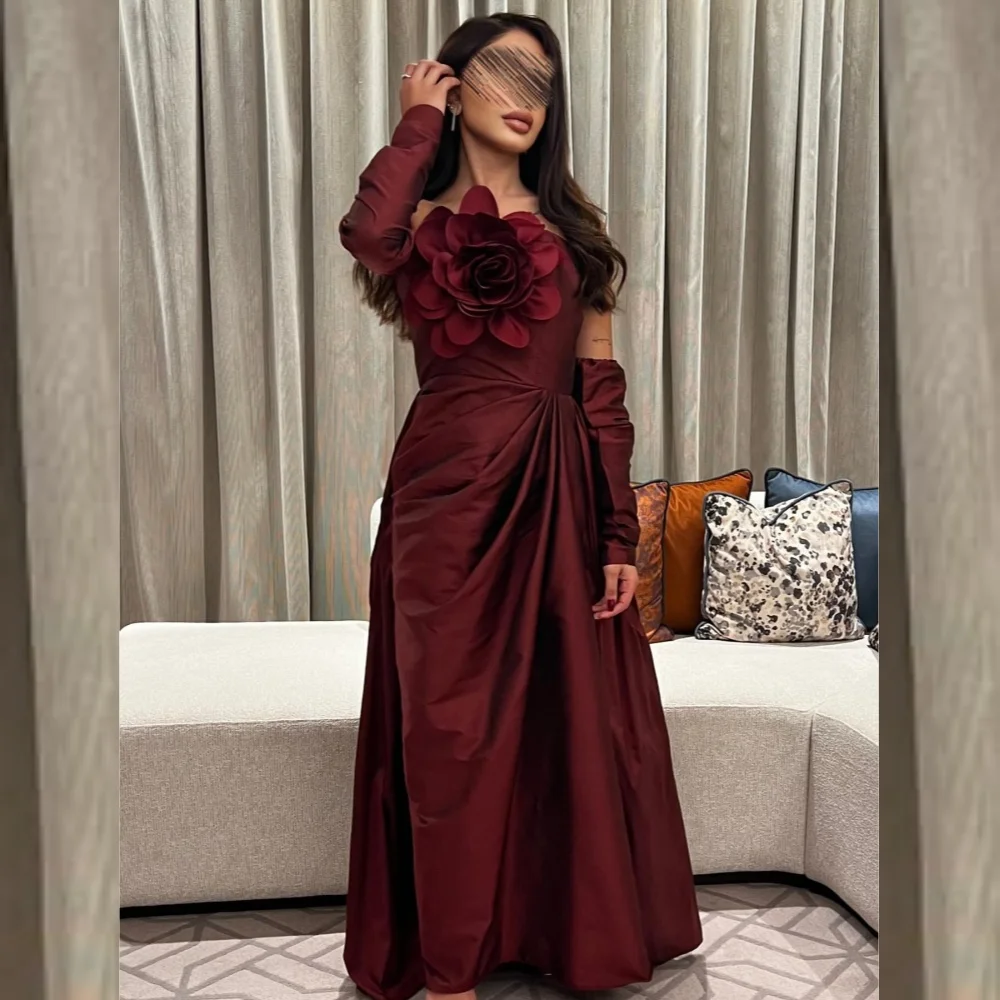 

Customized Jersey Flower Ruched Evening A-line Off-the-shoulder Bespoke Occasion Gown Long Dresses