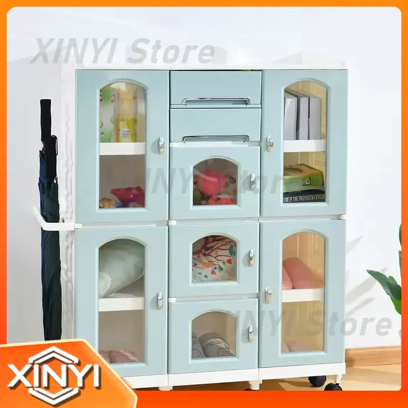 New Children's Wardrobe Cabinet with Sliding Doors for Kids Room Storage Furniture for Bedroom Plastic Wardrobe for Toddlers