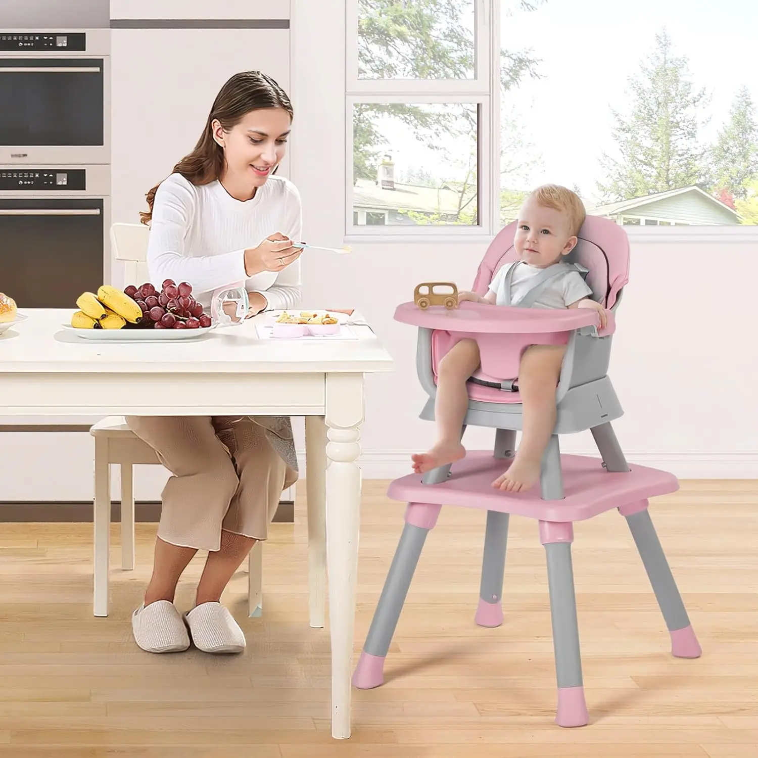 8 in 1 Convertible Highchairs for Babies and Toddlers, Children Dining Booster Seat/Kids Building Block Table f