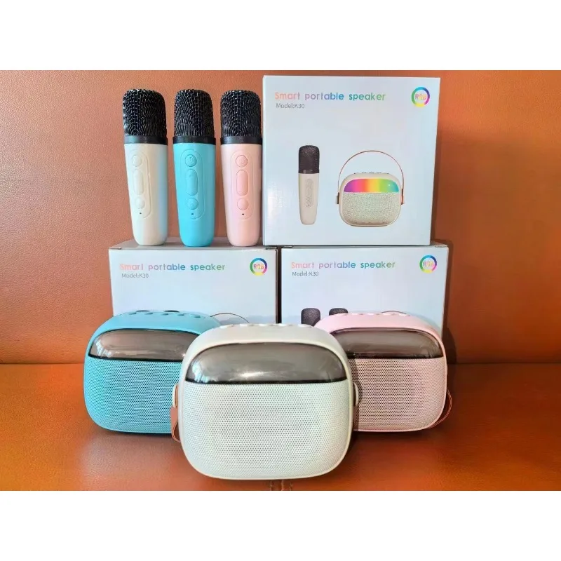 مكبر صوت بلوتوث محمول منزلي لطيف كاريوكي صوت لاسلكي صغير مع ميكروفون K آلة الغناء العائلي