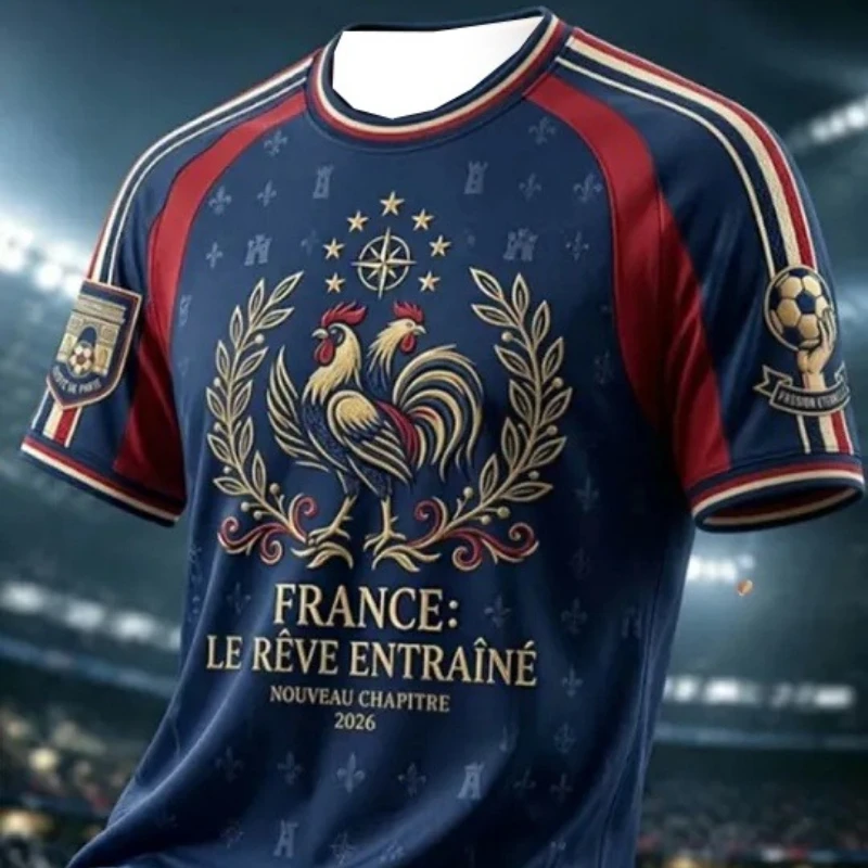 France Football Fan T-shirt Short Sleeved Breathable Quick Drying Street Wear Casual Football Shirt Fashionable Men 2026 New