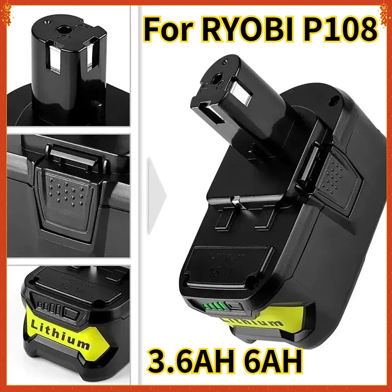 3,6 Ач 6 Ач для RYOBI P108 18 В One + Plus аккумуляторная батарея 18 В литий-ионные электроинструменты P104 P107 RB18L50 RB18L20 P108