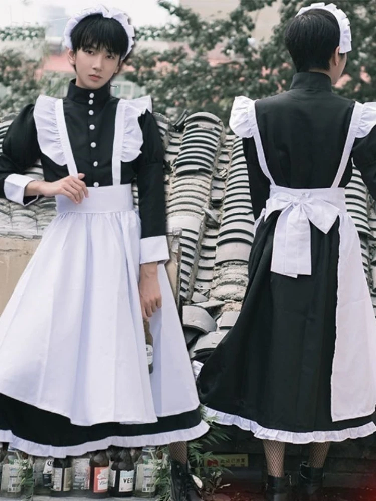 メイドコスチューム 女性用 男性用 日常コスプレ 可愛い ロリータドレス アニメメイド服 ロリ 黒 ユニセックス ロングドレス ファッション 女性用