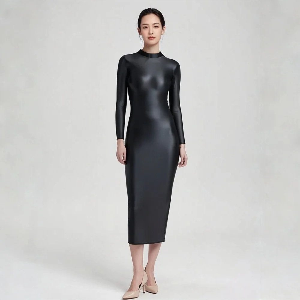 costume-de-yoga-personnalise-pour-femmes-adultes-fesses-brillantes-robe-sexy-elasticite-en-latex-soyeuse-col-haut-jupe-a-manches-longues