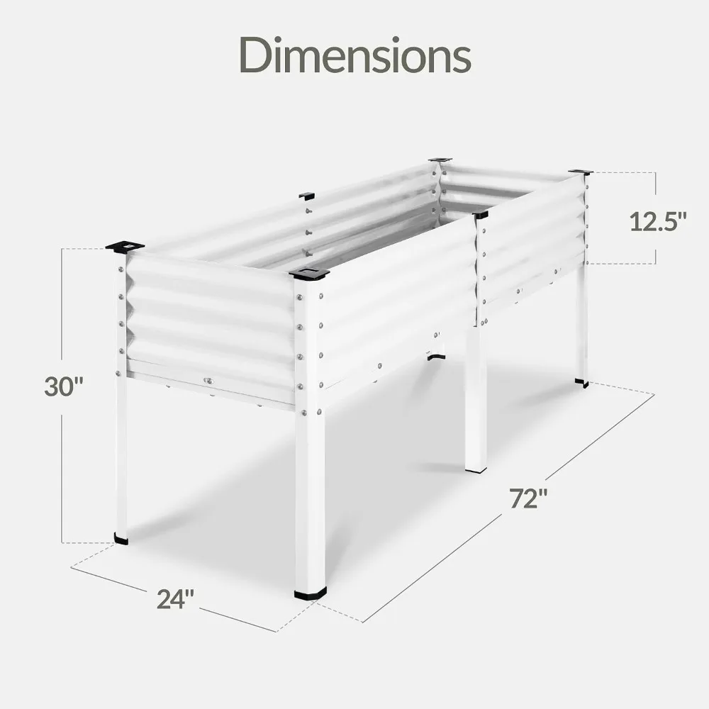 72x24x30in Galvanized Raised Garden Bed, Non Toxic Metal Planter Box, White