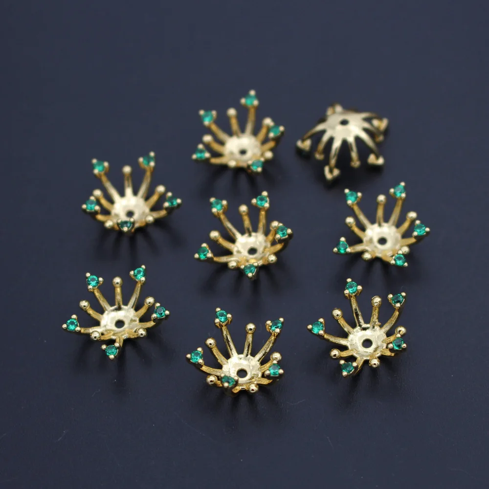 

10pcs 15mm Green Clear CZ Cubic Zircon Paved Flower Stamens Pistils Beads Caps Bases DIY Fashion Jewelry Accessories