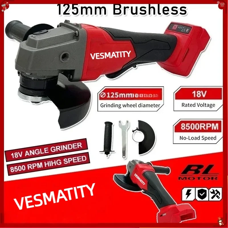 125mm Brushless Electric Angle Grinder 3 Gears Cordless Grinder Cutting Machine Power Tool For Milwaukee  Battery Pin
