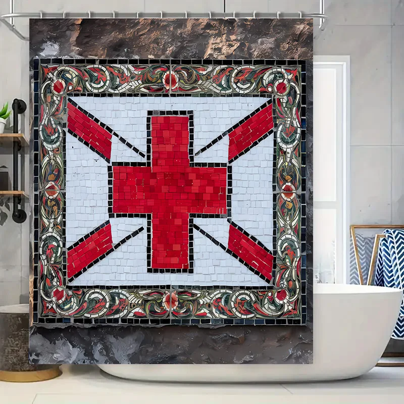 

Винтажная мозаичная занавеска для душа с дизайном британского флага, украшение для ванной комнаты, деревенский красный крест, плитка с принтом, доступны в различных размерах
