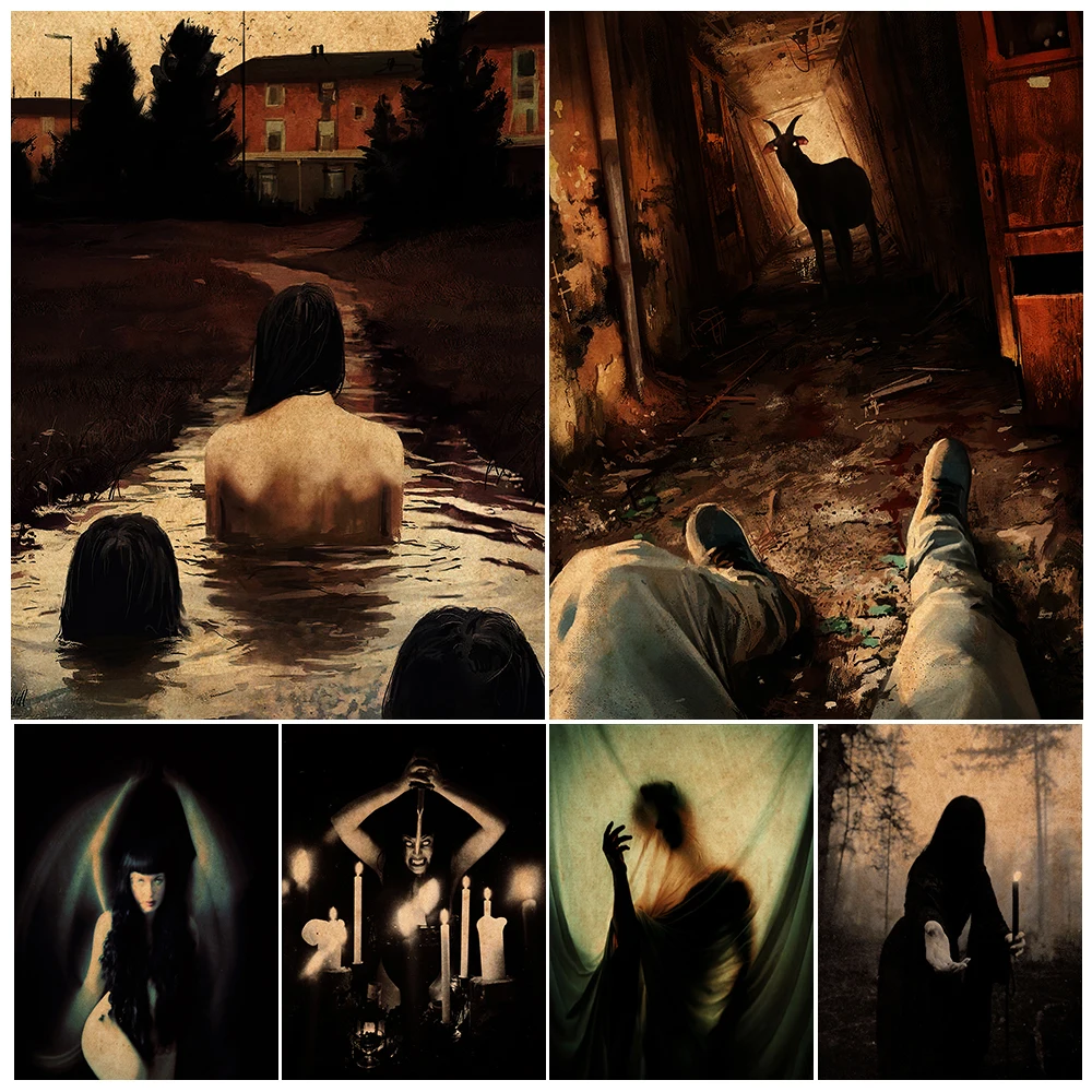 Demon Form & Devil Comes Vintage Wall Art Canvas Painting Gothic Scary Witches And Demons Art Poster And Print Home Decoration