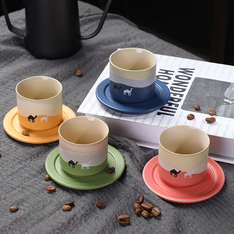 80ml Concentrated Coffee Cup and Saucer Set Middle East Coarse Pottery Cup Creative Saudi Arabia Ceramic Desert Camel Cup