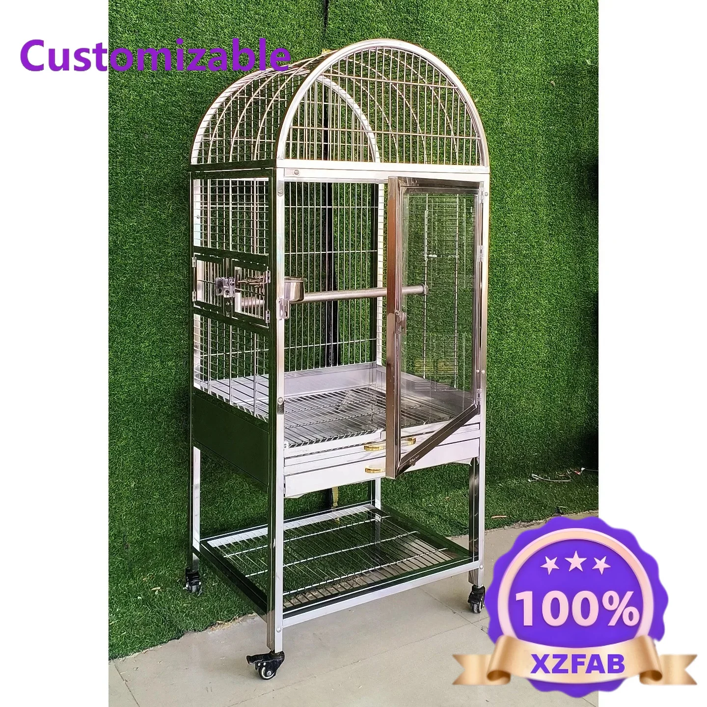 Factory Direct 2026 304 stainless steel large parrot bird cage, living room luxury gray parrot cage, strong and bite-resistant,