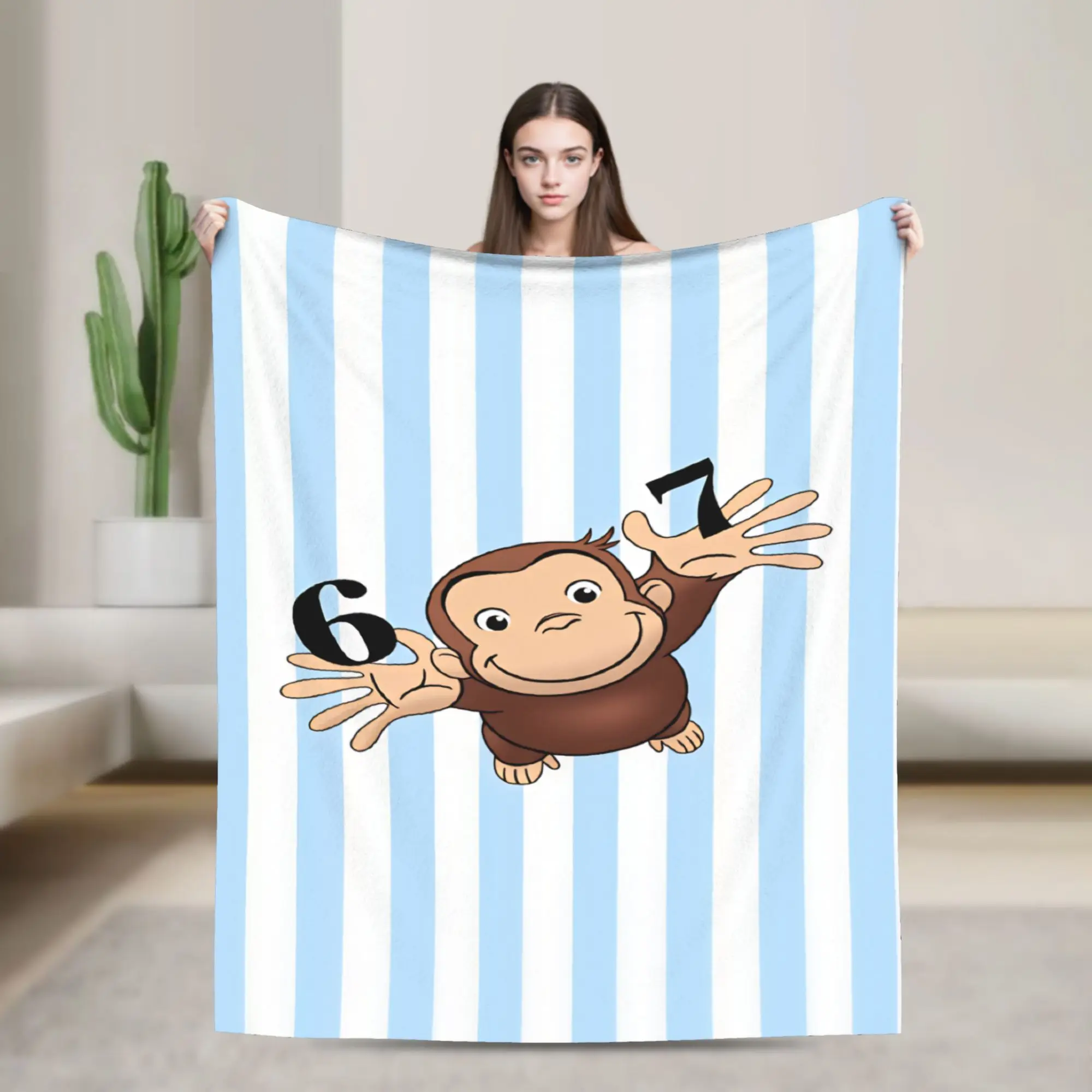 Curious George Number Six Seven Throw Blanket Warm Comfy Trend Blanket  For Home Decor Plane Travel Flannel Bedspread Bed Cover